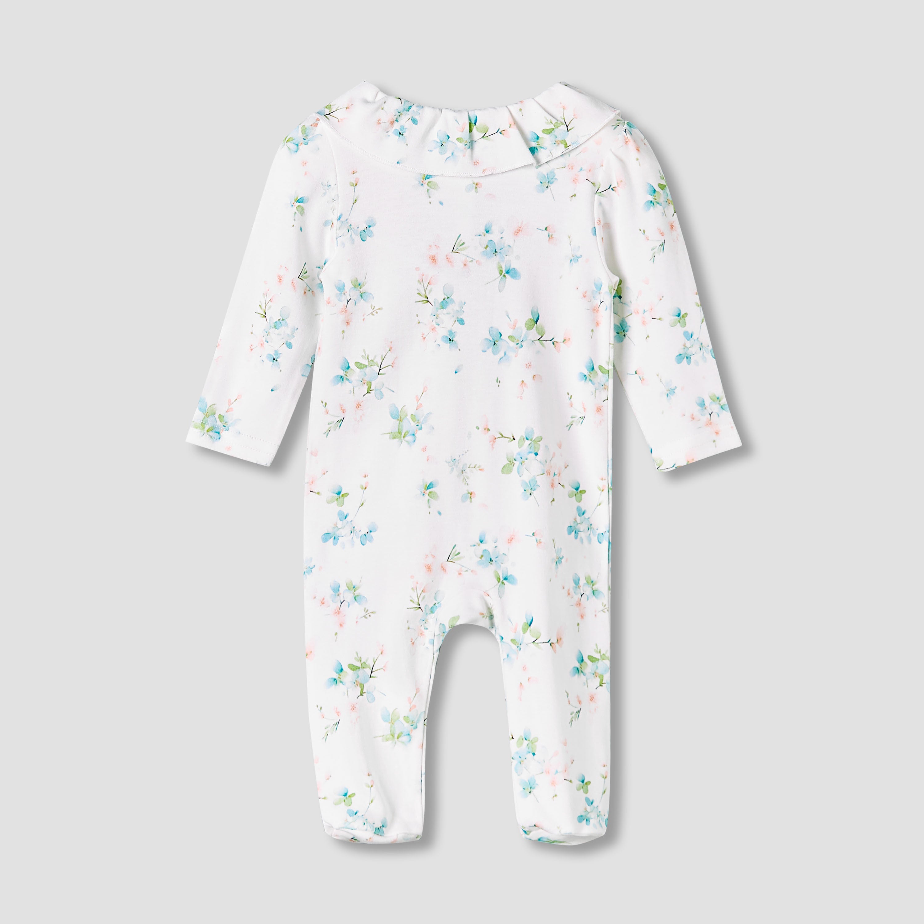 Juniors Bamboo Cotton Collared Long Sleeves Sleepsuit with Floral Print