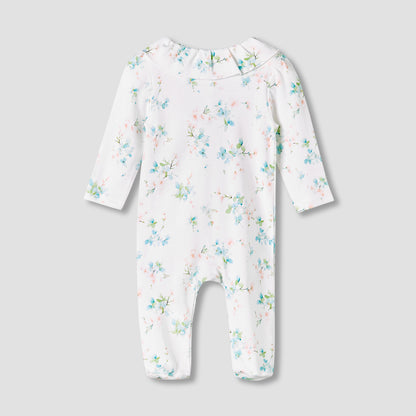 Juniors Bamboo Cotton Collared Long Sleeves Sleepsuit with Floral Print