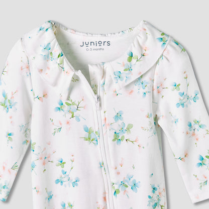 Juniors Bamboo Cotton Collared Long Sleeves Sleepsuit with Floral Print