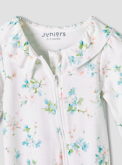 Juniors Bamboo Cotton Collared Long Sleeves Sleepsuit with Floral Print-baby-girls-clothing-nightwear-sleepsuits-image-4