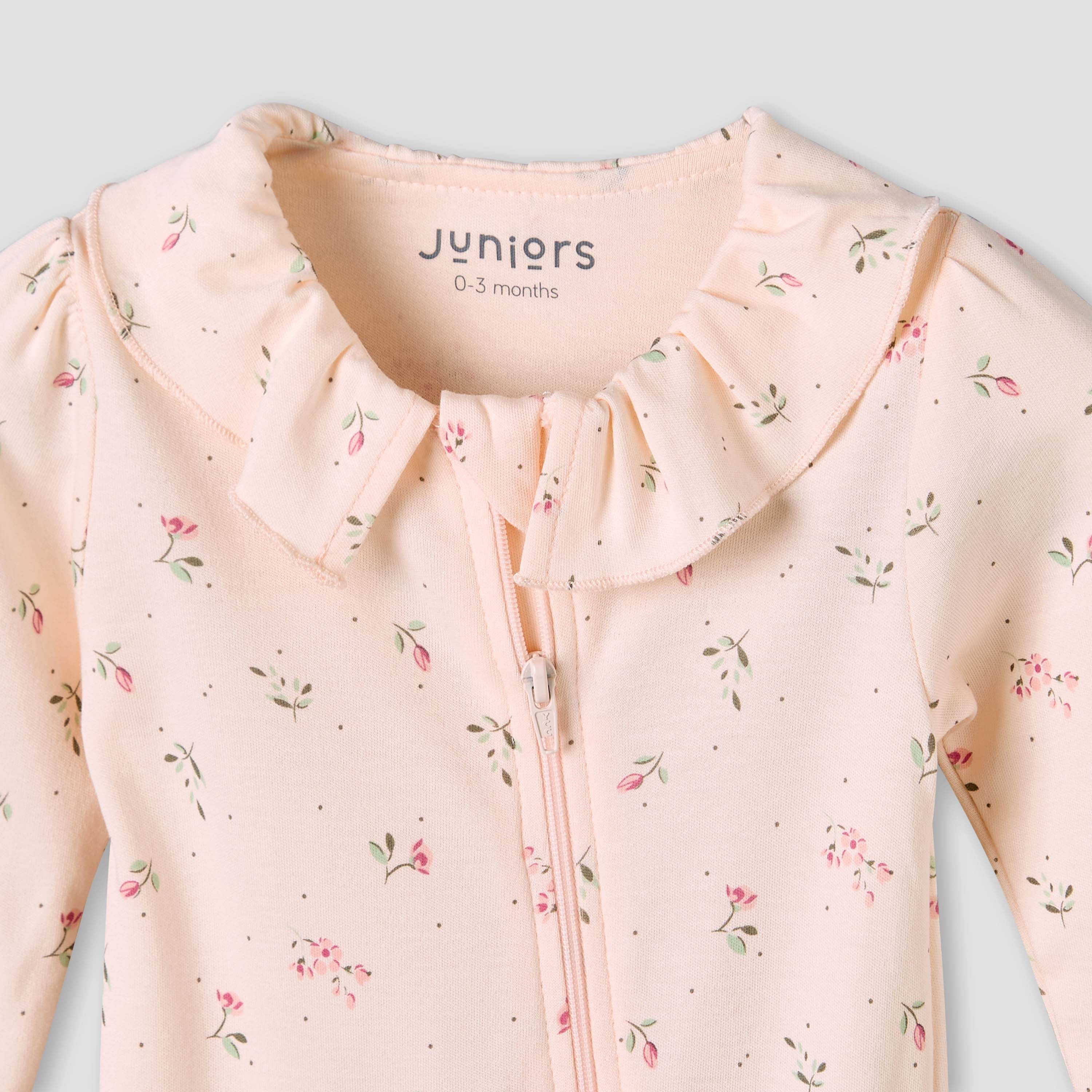 Juniors Bamboo Cotton Collared Long Sleeve Sleepsuit with Floral Print