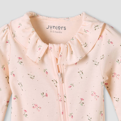 Juniors Bamboo Cotton Collared Long Sleeve Sleepsuit with Floral Print
