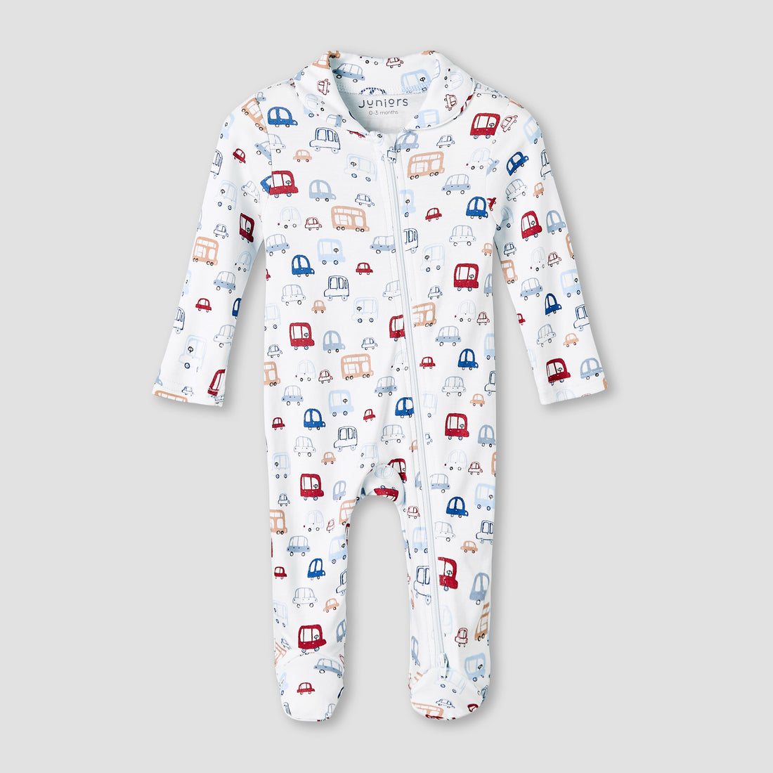 Juniors Bamboo Cotton Collared Long Sleeve Sleepsuit with Vehicle Print