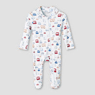 Juniors Bamboo Cotton Collared Long Sleeve Sleepsuit with Vehicle Print-undefined-image-1