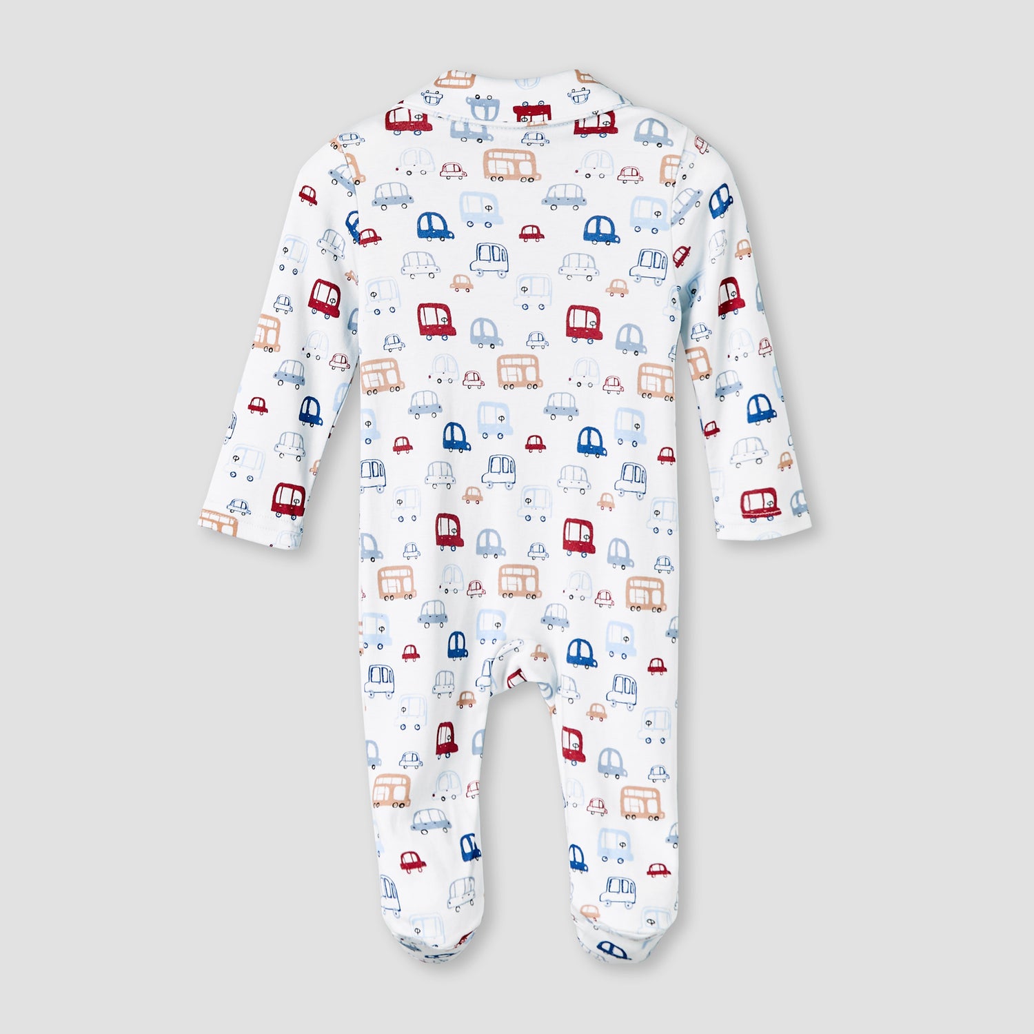 Juniors Bamboo Cotton Collared Long Sleeve Sleepsuit with Vehicle Print