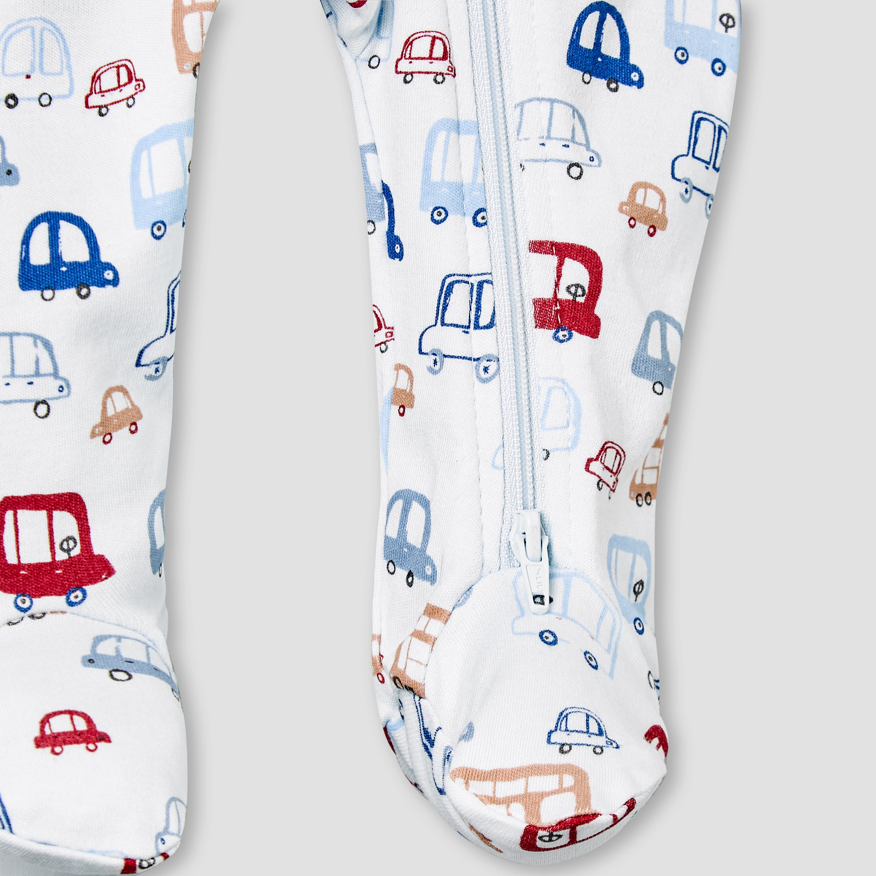 Juniors Bamboo Cotton Collared Long Sleeve Sleepsuit with Vehicle Print