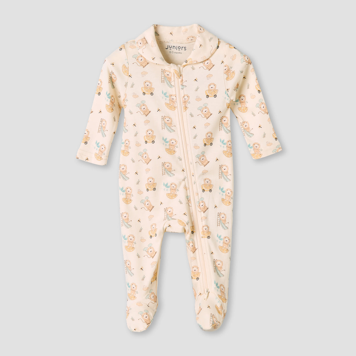 Juniors Bamboo Cotton Collared Long Sleeve Sleepsuit with Lion Print