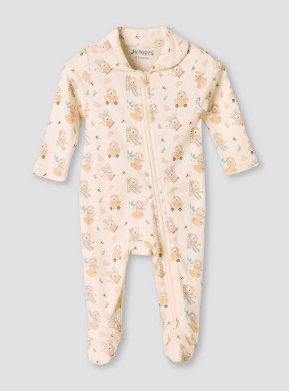 Juniors Bamboo Cotton Collared Long Sleeve Sleepsuit with Lion Print-baby-boys-clothing-nightwear-sleepsuits-image-2