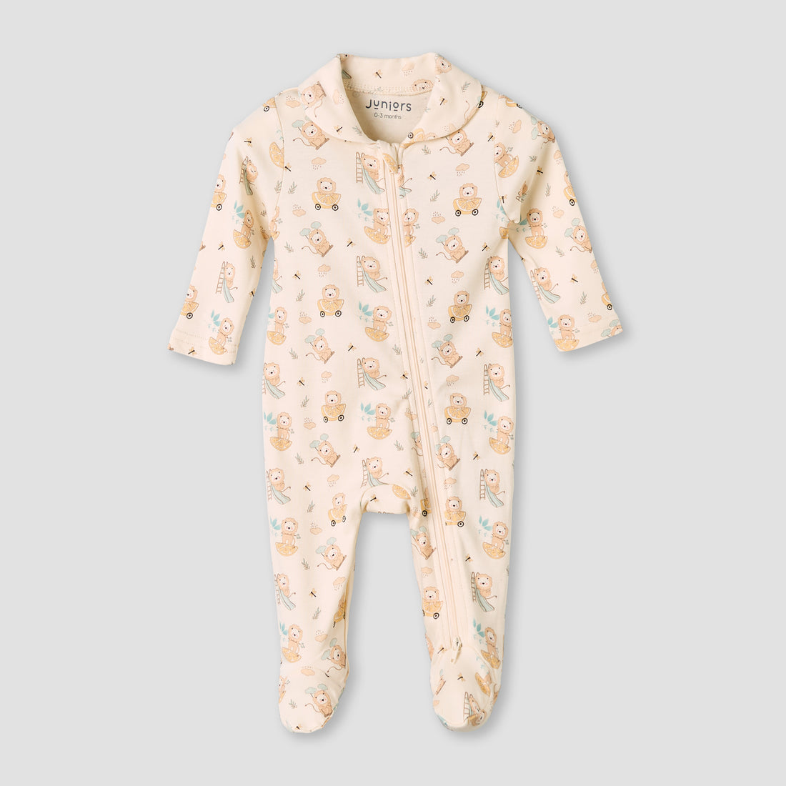 Juniors Bamboo Cotton Collared Long Sleeve Sleepsuit with Lion Print