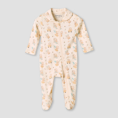 Juniors Bamboo Cotton Collared Long Sleeve Sleepsuit with Lion Print