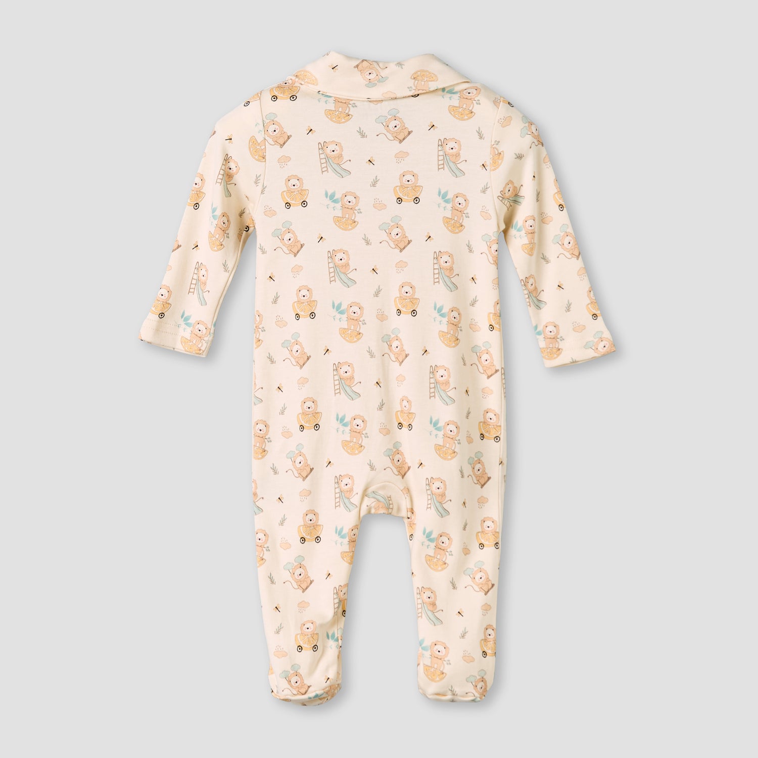 Juniors Bamboo Cotton Collared Long Sleeve Sleepsuit with Lion Print