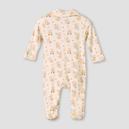 Juniors Bamboo Cotton Collared Long Sleeve Sleepsuit with Lion Print