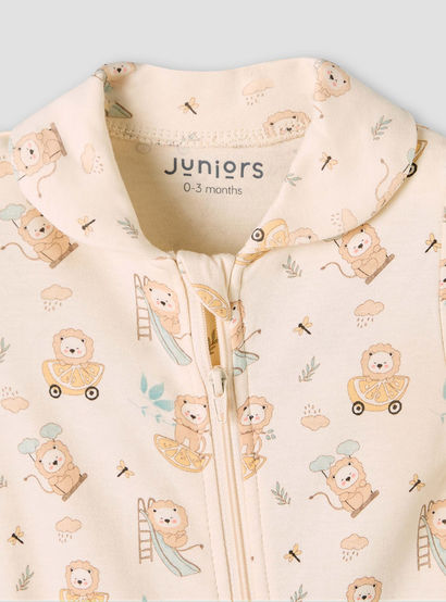 Juniors Bamboo Cotton Collared Long Sleeve Sleepsuit with Lion Print-baby-boys-clothing-nightwear-sleepsuits-image-4