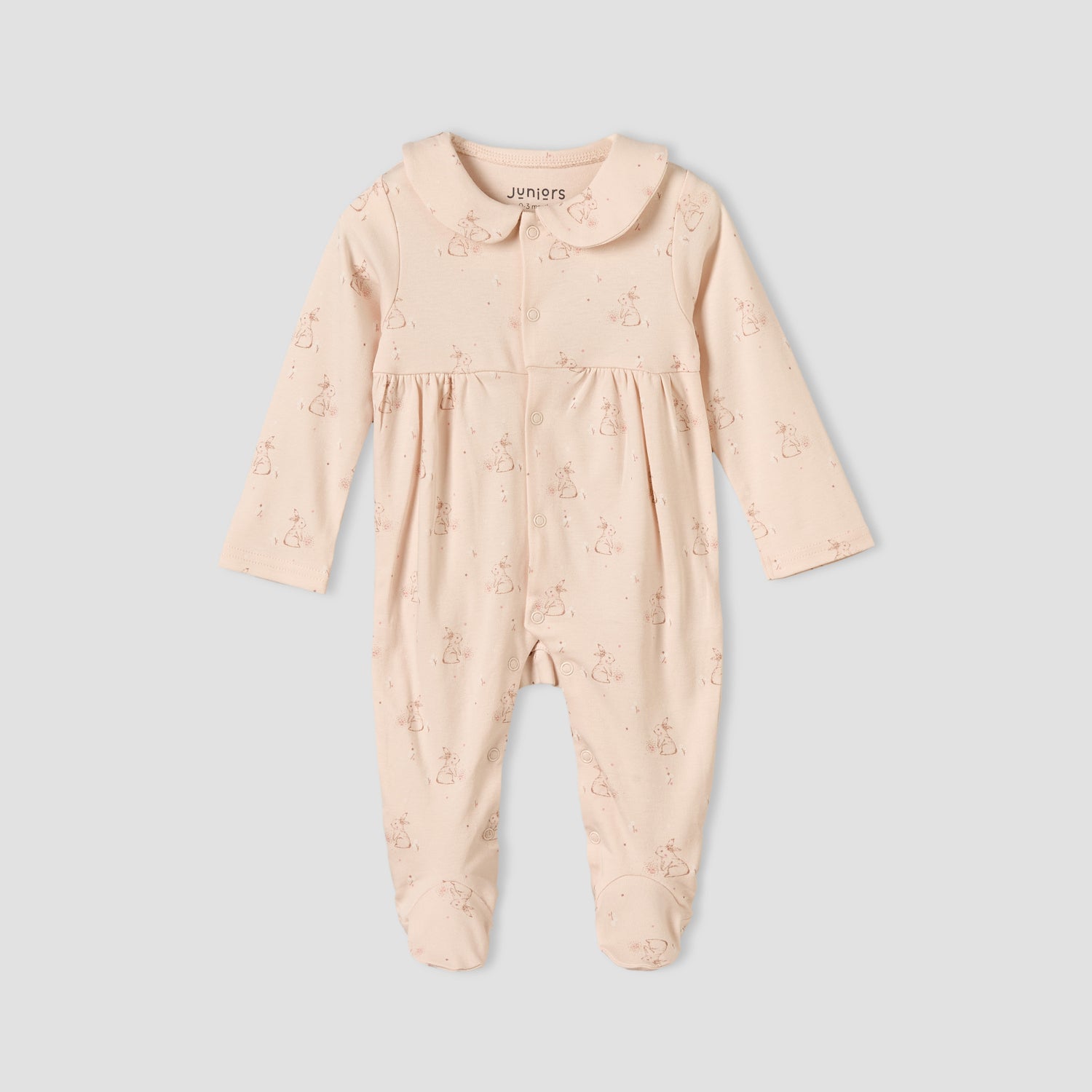 Juniors Cotton Collared Long Sleeves Sleepsuit with Bunny Print