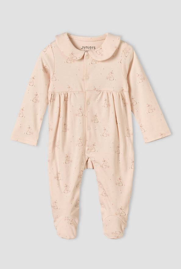 Juniors Cotton Collared Long Sleeves Sleepsuit with Bunny Print