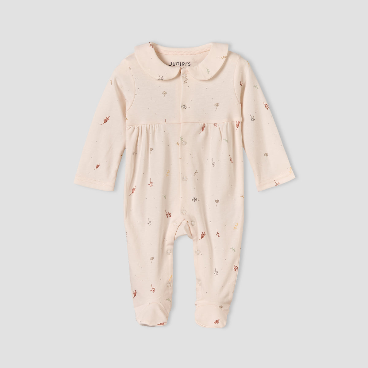 Juniors Cotton Collared Long Sleeves Sleepsuit with Botanical Print