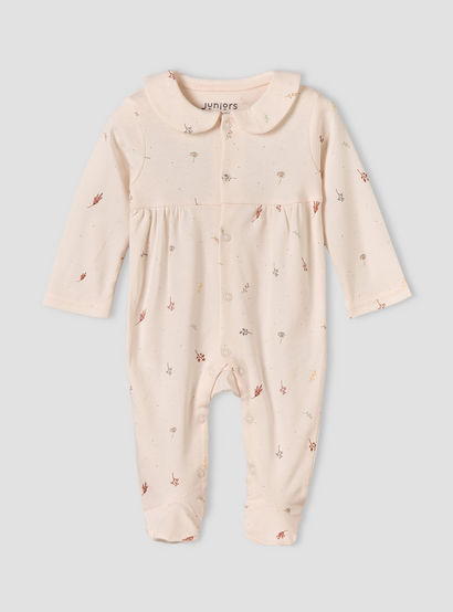 Juniors Cotton Collared Long Sleeves Sleepsuit with Botanical Print-baby-girls-clothing-nightwear-sleepsuits-image-2