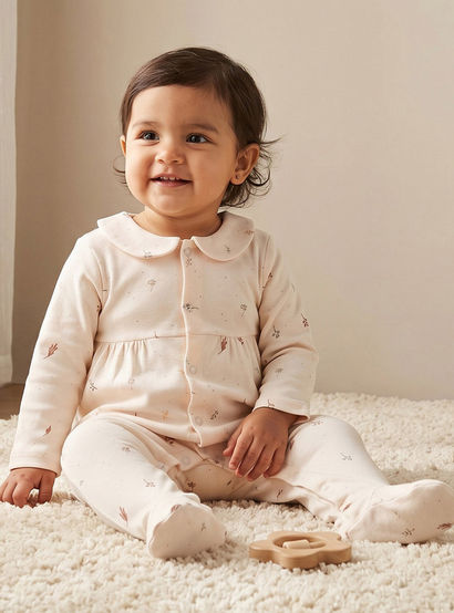 Juniors Cotton Collared Long Sleeves Sleepsuit with Botanical Print-baby-girls-clothing-nightwear-sleepsuits-image-1