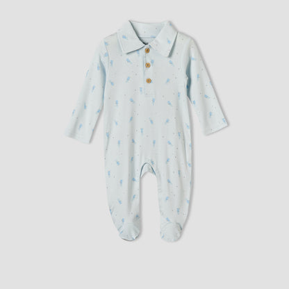 Juniors Cotton Collared Long Sleeves Sleepsuit with Bunny Print - Blue / 12-18 mths
