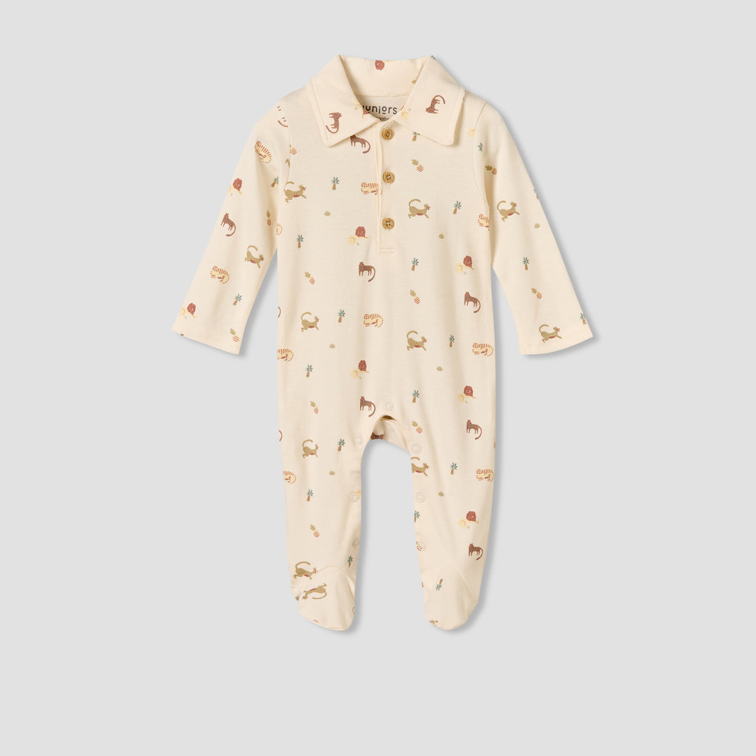 Juniors Cotton Collared Long Sleeves Sleepsuit with Safari Print