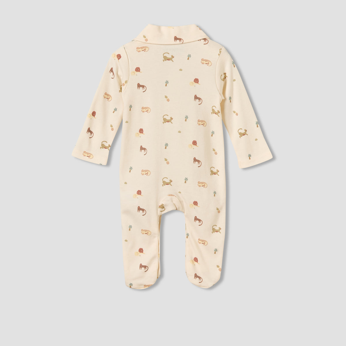 Juniors Cotton Collared Long Sleeves Sleepsuit with Safari Print