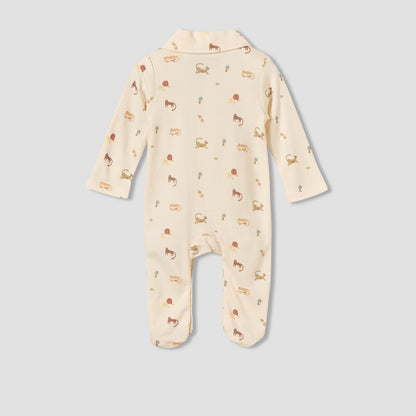 Juniors Cotton Collared Long Sleeves Sleepsuit with Safari Print