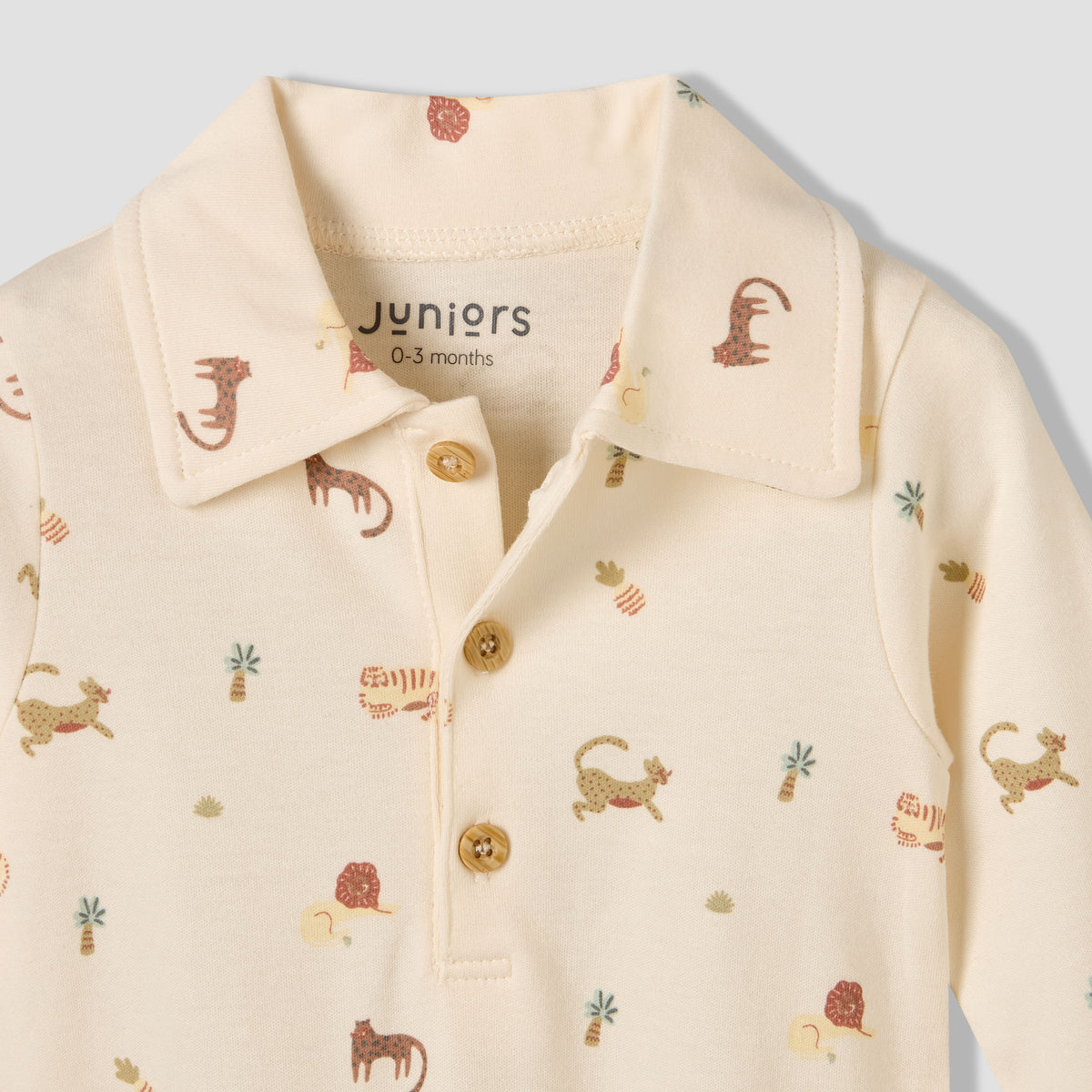 Juniors Cotton Collared Long Sleeves Sleepsuit with Safari Print