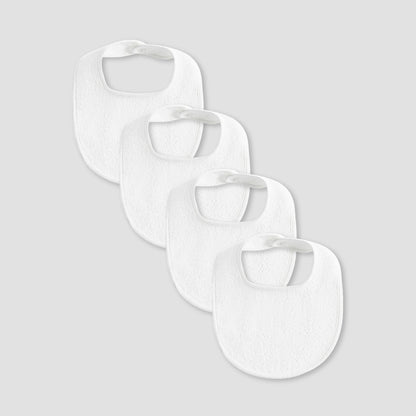 Pack of 4 Juniors Baby Bib with Snap Button Closure - White