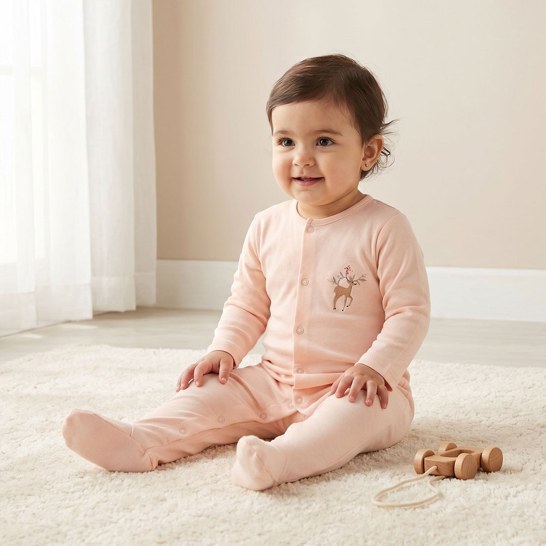 Pack of 3 Juniors Crew Neck Long Sleeves Sleepsuit with Deer Print