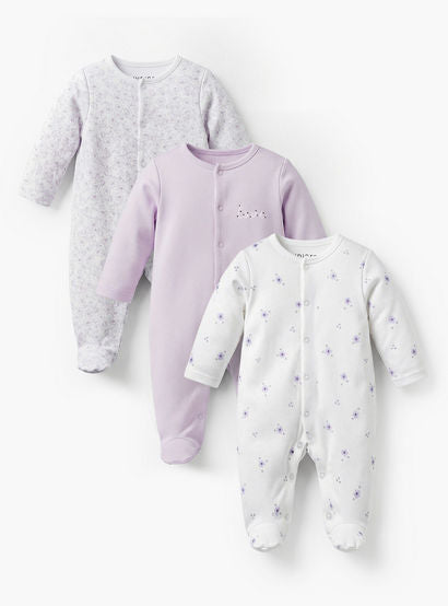Pack of 3 Juniors Bamboo Cotton Round Neck Long Sleeves Sleepsuit with Print-baby-girls-clothing-nightwear-sleepsuits-image-1