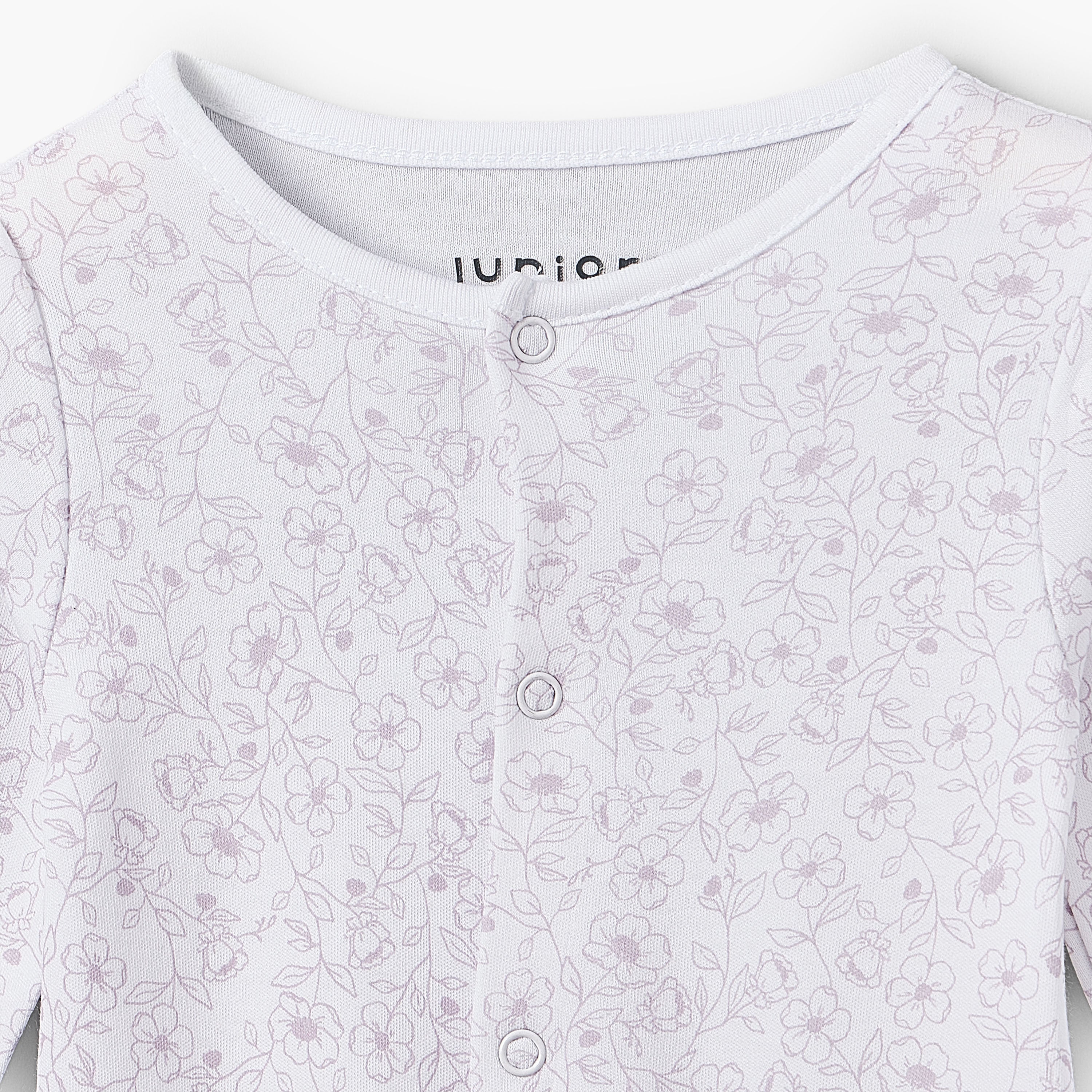 Pack of 3 Juniors Bamboo Cotton Round Neck Long Sleeves Sleepsuit with Print