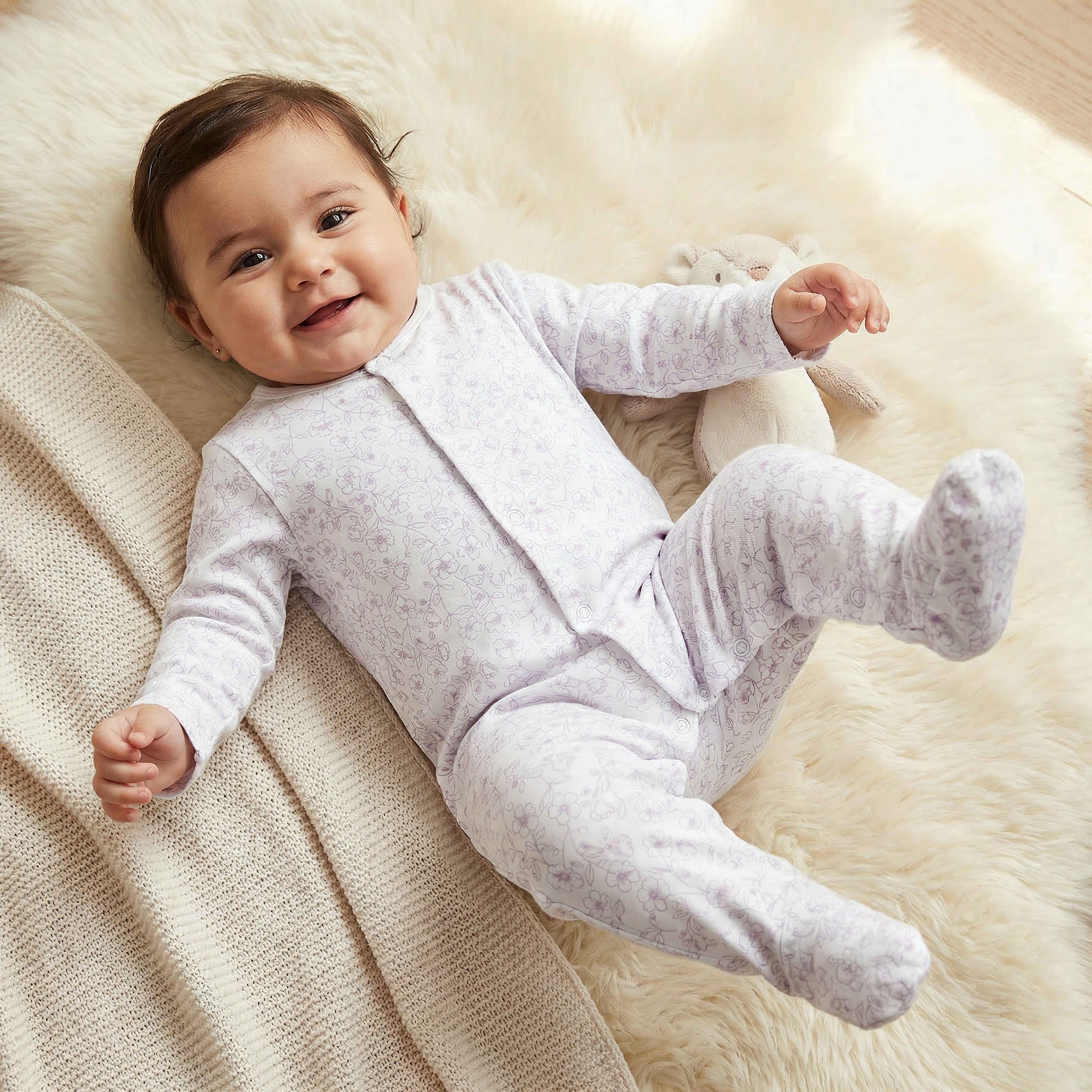 Pack of 3 Juniors Bamboo Cotton Round Neck Long Sleeves Sleepsuit with Print