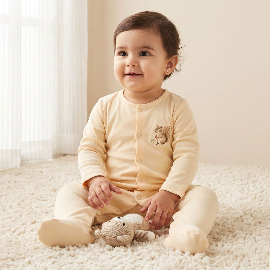 Pack of 3 Juniors Cotton Crew Neck Long Sleeves Sleepsuit with Squirrel Print