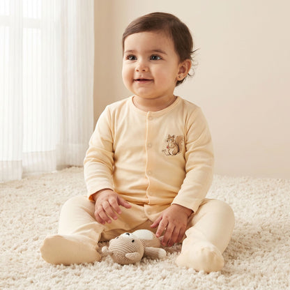 Pack of 3 Juniors Cotton Crew Neck Long Sleeves Sleepsuit with Squirrel Print