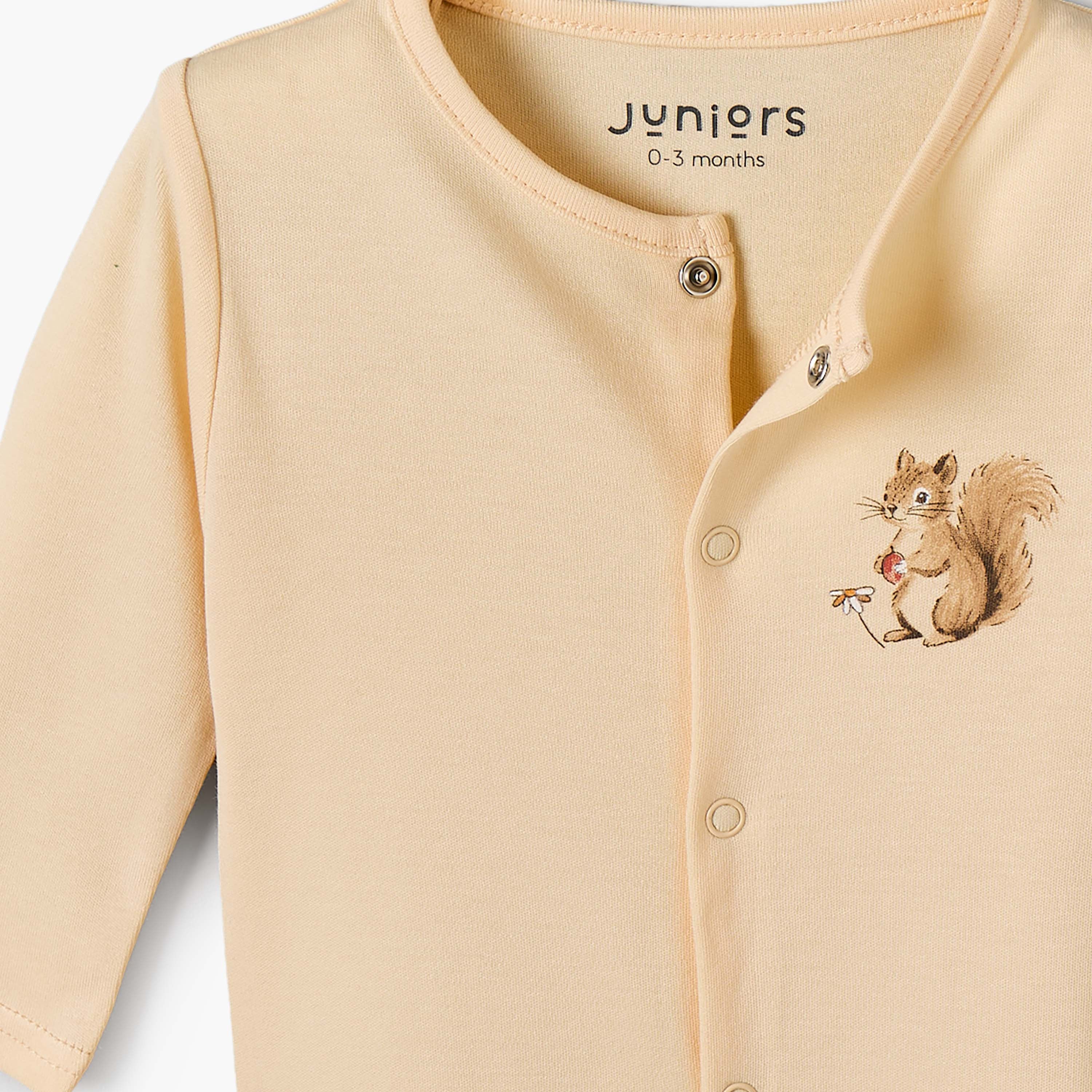 Pack of 3 Juniors Cotton Crew Neck Long Sleeves Sleepsuit with Squirrel Print