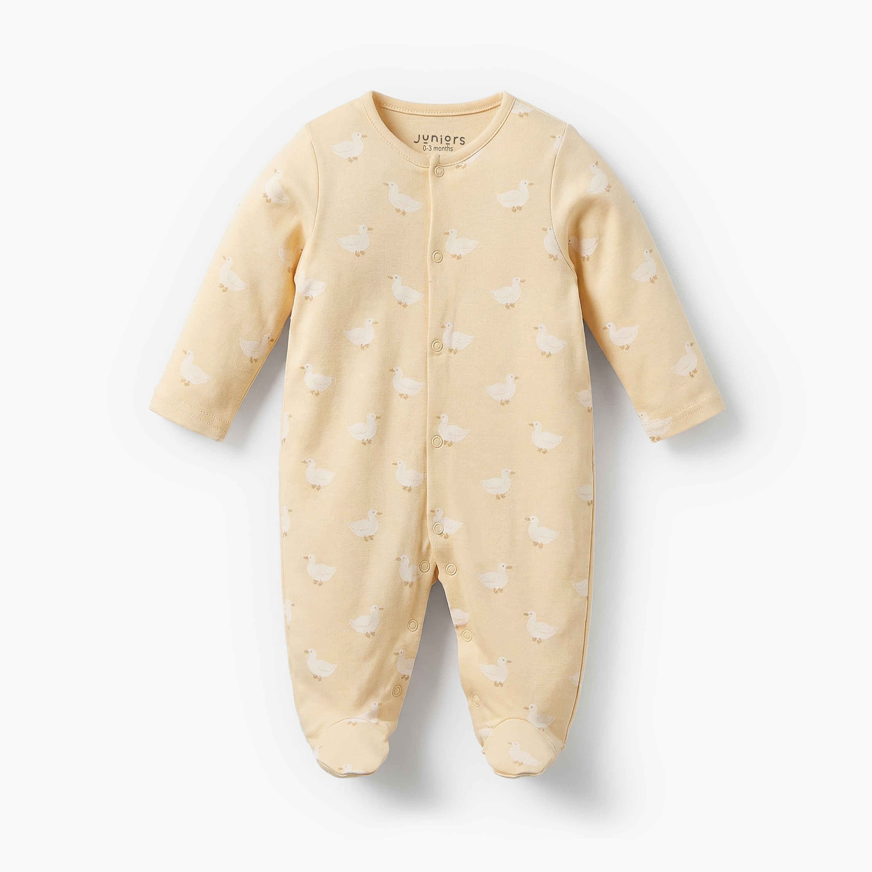 Pack of 3 Juniors Bamboo Cotton Round Neck Long Sleeves Sleepsuit with Duck Print
