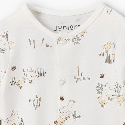 Pack of 3 Juniors Bamboo Cotton Round Neck Long Sleeves Sleepsuit with Duck Print