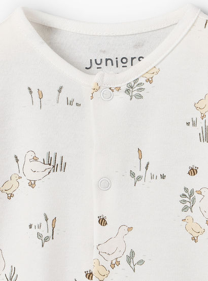 Pack of 3 Juniors Bamboo Cotton Round Neck Long Sleeves Sleepsuit with Duck Print-baby-girls-clothing-nightwear-sleepsuits-image-6