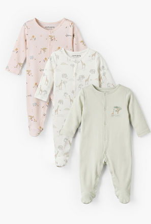 Pack of 3 Juniors Crew Neck Long Sleeves Sleepsuit with Giraffe Print