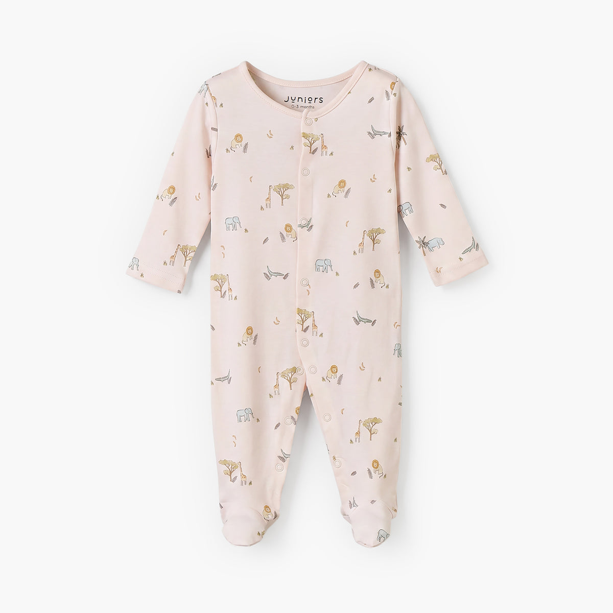 Pack of 3 Juniors Crew Neck Long Sleeves Sleepsuit with Giraffe Print