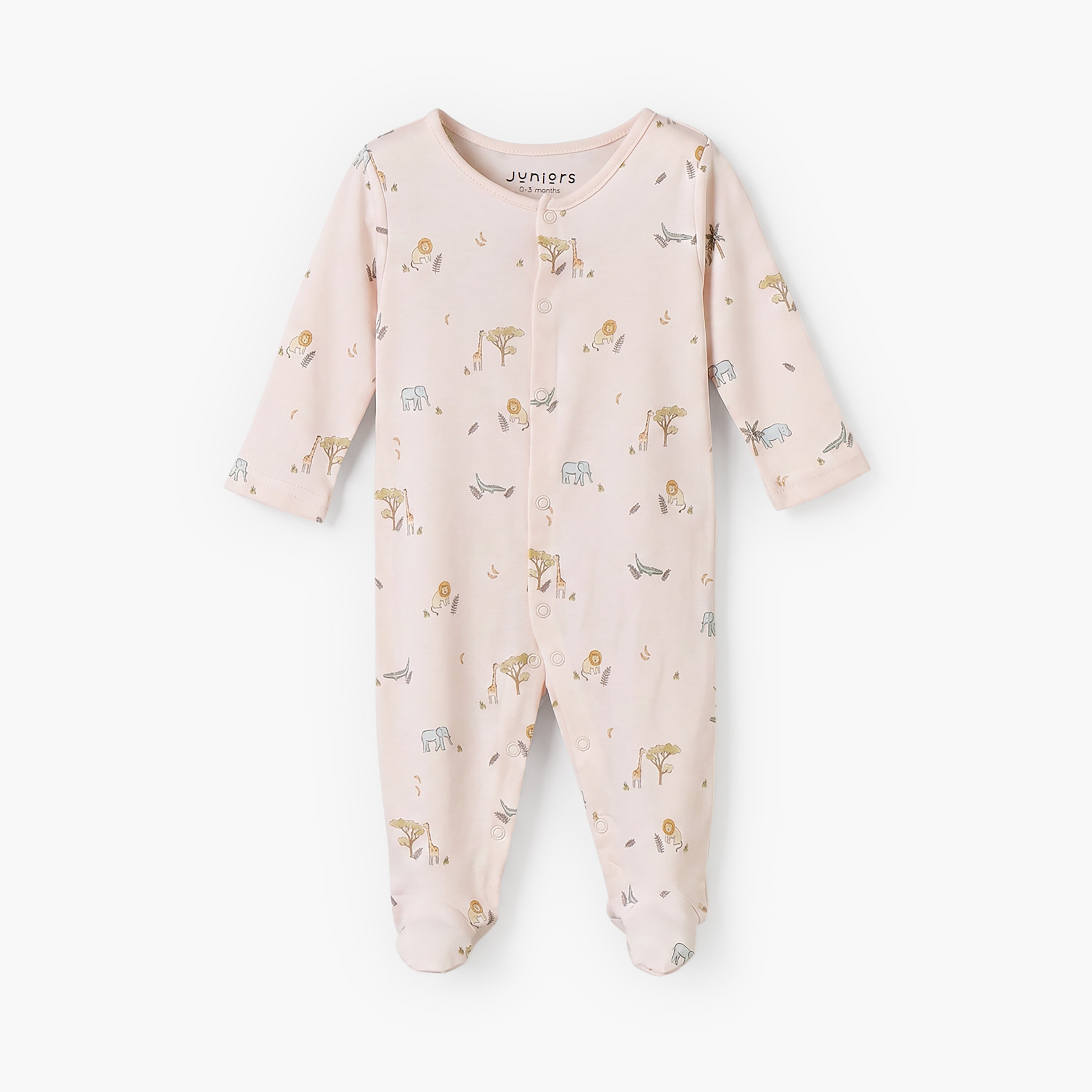 Pack of 3 Juniors Crew Neck Long Sleeves Sleepsuit with Giraffe Print