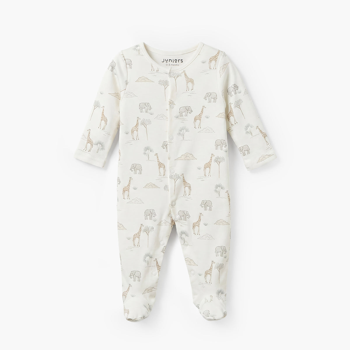 Pack of 3 Juniors Crew Neck Long Sleeves Sleepsuit with Giraffe Print
