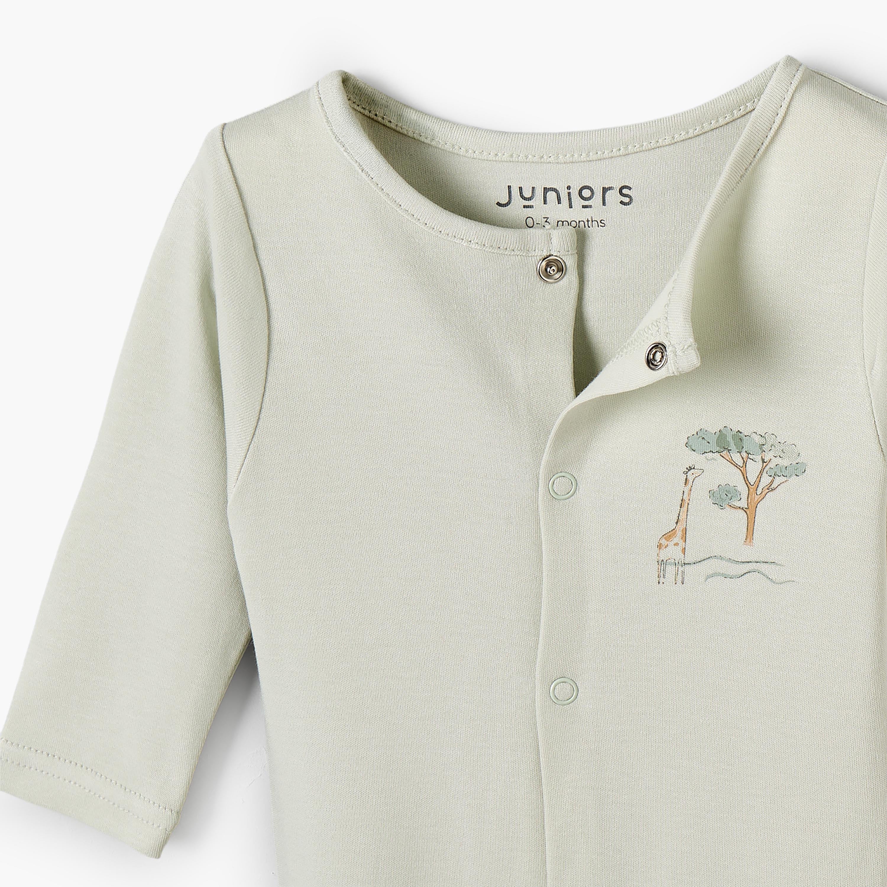 Pack of 3 Juniors Crew Neck Long Sleeves Sleepsuit with Giraffe Print