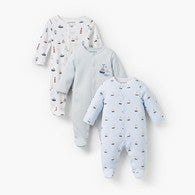 Pack of 3 Juniors Bamboo Round Neck Long Sleeves Sleepsuit with Nautical Print-undefined-image-1