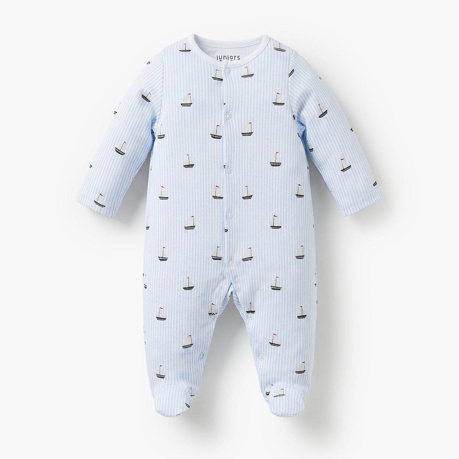 Pack of 3 Juniors Bamboo Round Neck Long Sleeves Sleepsuit with Nautical Print