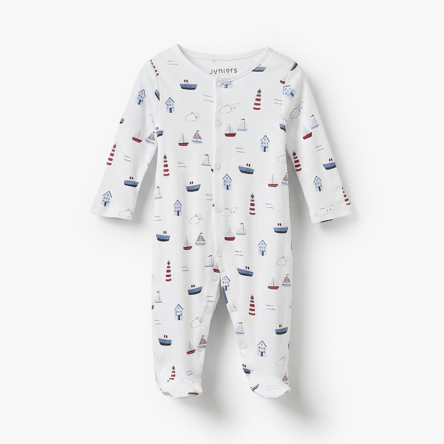 Pack of 3 Juniors Bamboo Round Neck Long Sleeves Sleepsuit with Nautical Print