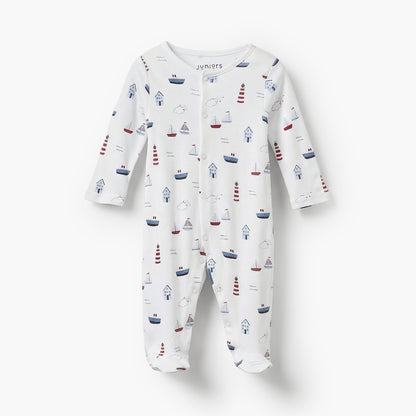Pack of 3 Juniors Bamboo Round Neck Long Sleeves Sleepsuit with Nautical Print