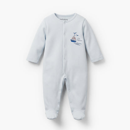Pack of 3 Juniors Bamboo Round Neck Long Sleeves Sleepsuit with Nautical Print