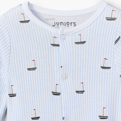 Pack of 3 Juniors Bamboo Round Neck Long Sleeves Sleepsuit with Nautical Print