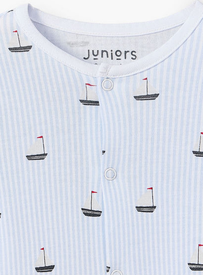 Pack of 3 Juniors Bamboo Round Neck Long Sleeves Sleepsuit with Nautical Print-baby-boys-clothing-nightwear-sleepsuits-image-6